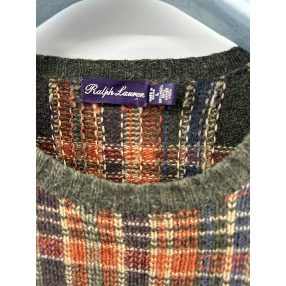 Ralph Lauren Purple Label Wool Tartan Leather Patch Hunting Field Sweater L (F4) - Picture 4 of 13